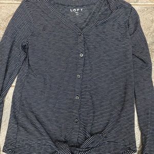 Ann Taylor Loft Black and White Striped Tie Shirt